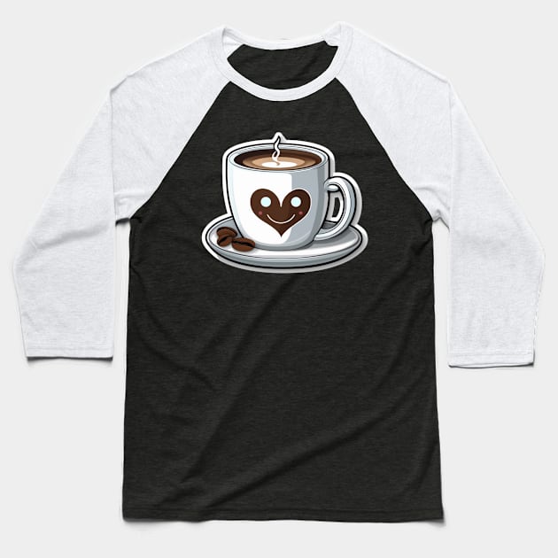 Happy cute coffee cup smiling in heart Baseball T-Shirt by AhmedPrints